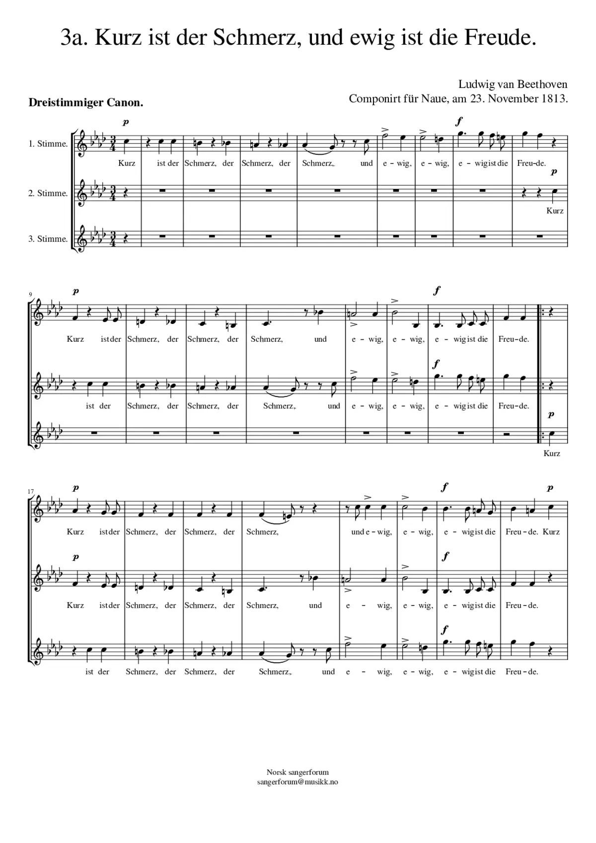 Kurz ist der Schmerz und ewig ist die Freude WoO 163 - Page 1