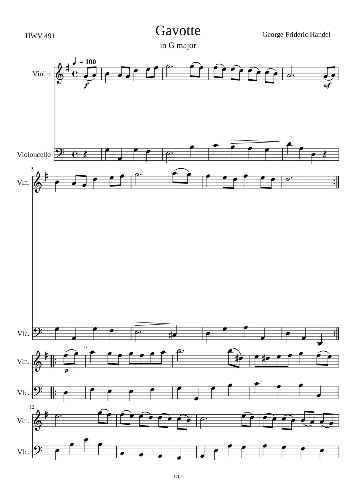 Gavotte in G major HWV 491 - Page 1
