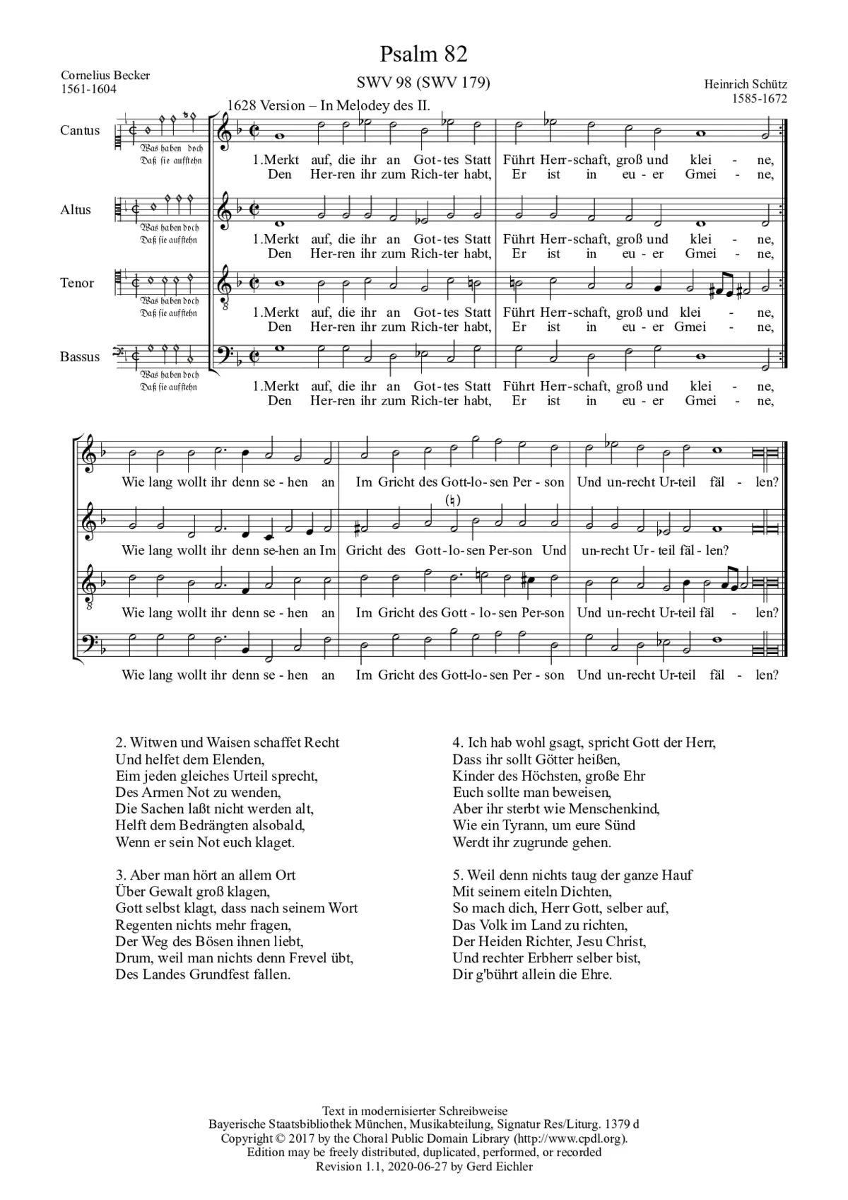 Merkt auf, die ihr an Gottes Statt, SWV 179 - Page 1