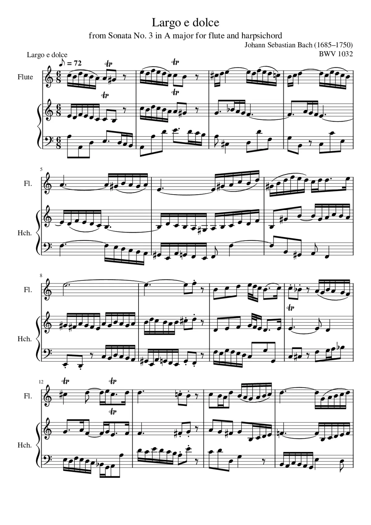 Sonata No. 3 in A major for flute and harpsichord - Page 1