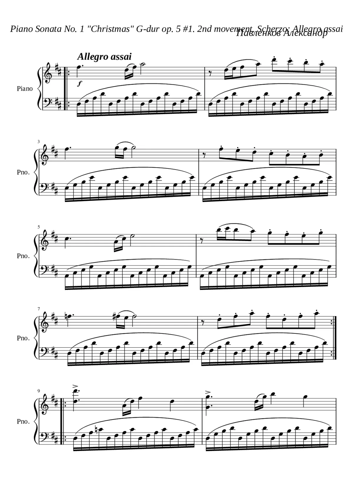 Piano Sonata No. 1 Christmas. 2nd movement. Scherzo: Allegro assai - Page 1