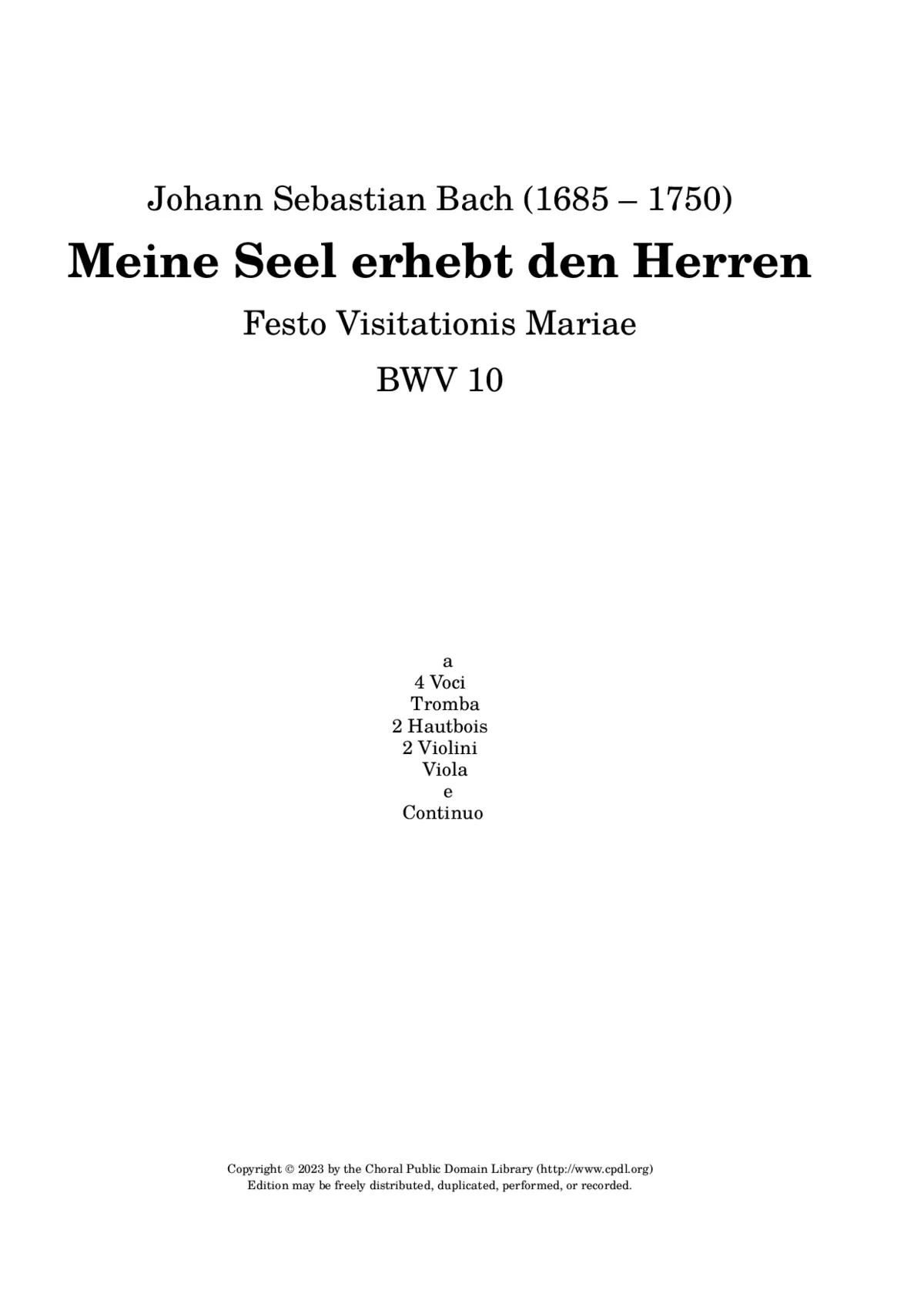 Meine Seel erhebt den Herren, BWV 10 - Page 1