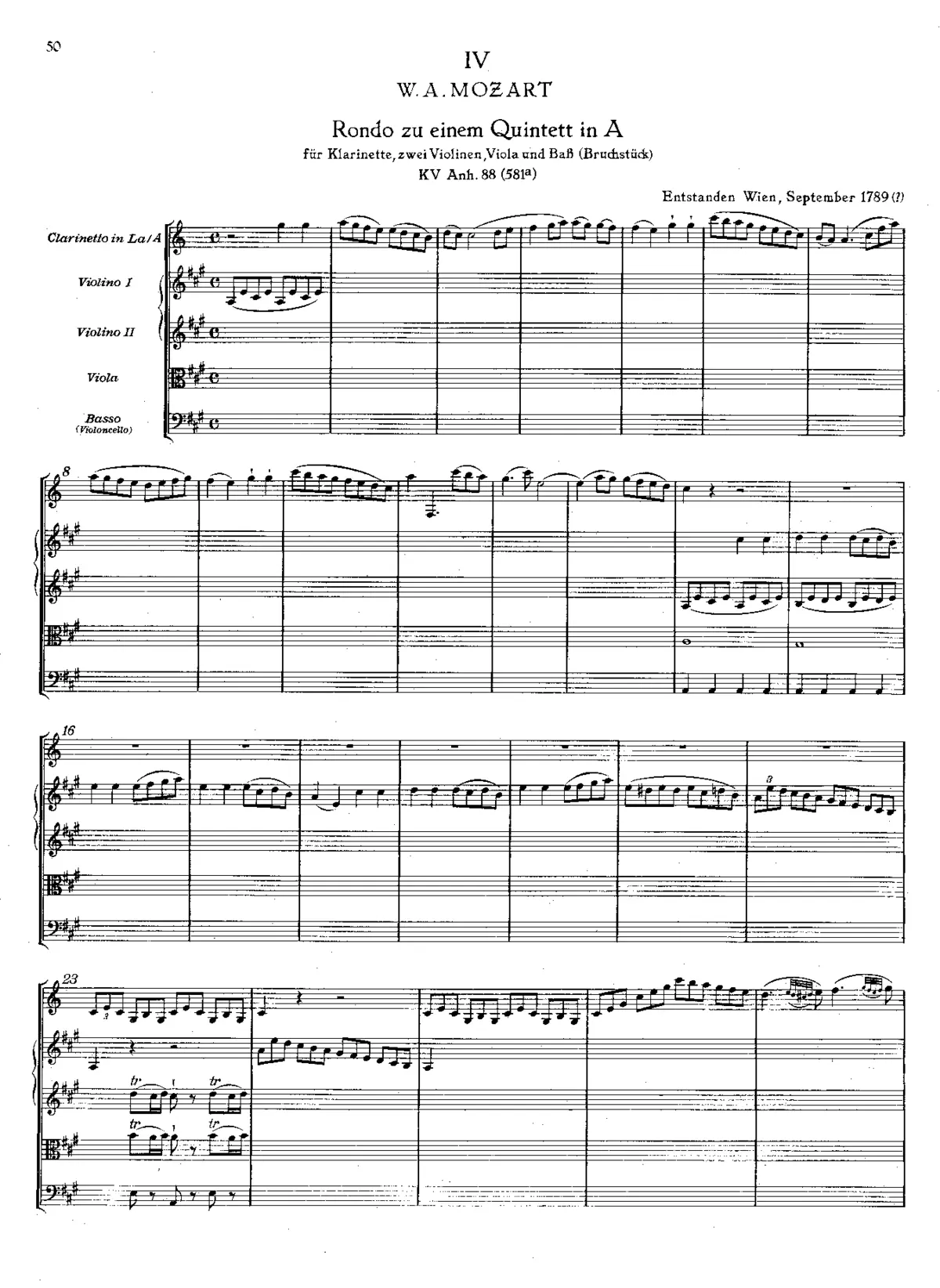 Clarinet Quintet in A major - Page 1