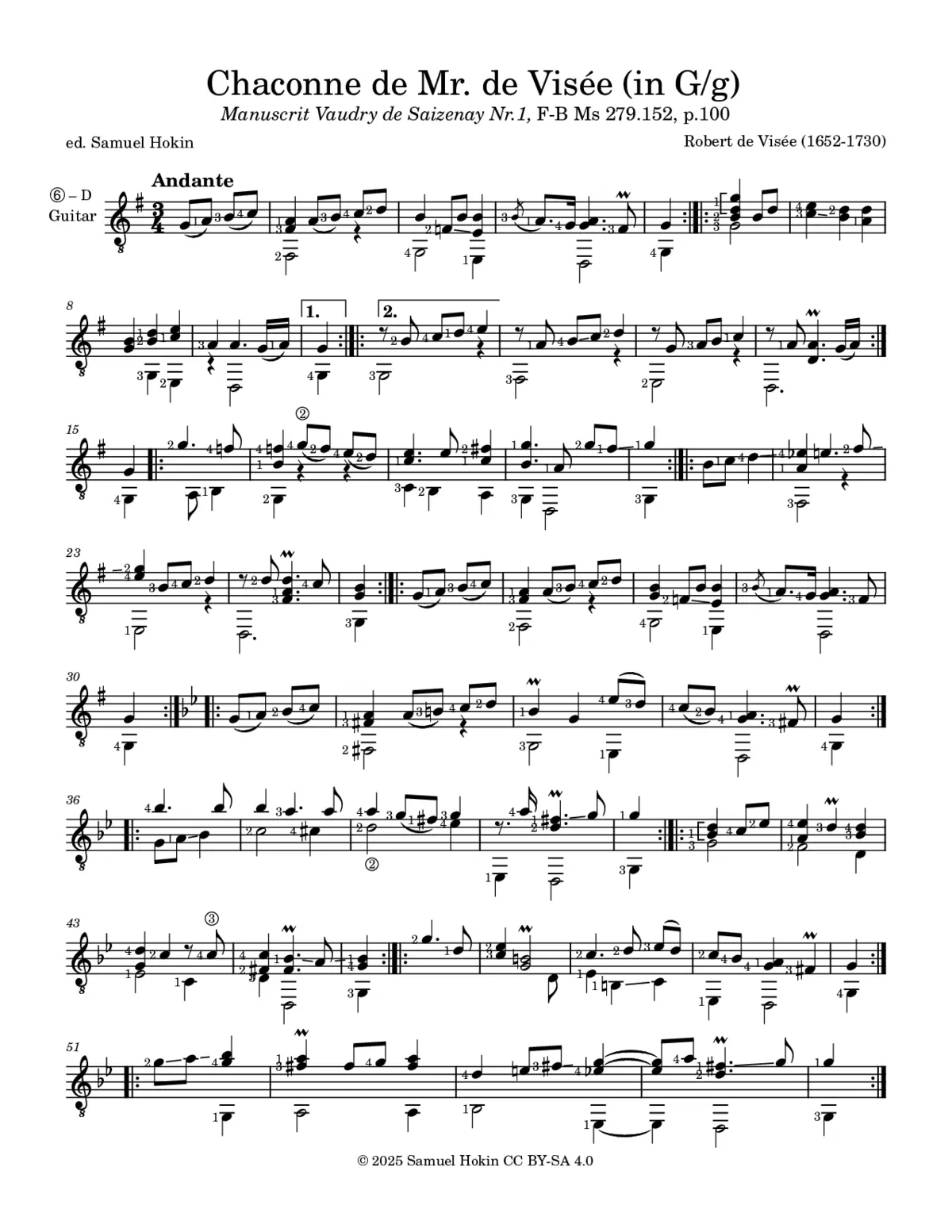 Chaconne de Mr. de Visée - Page 1