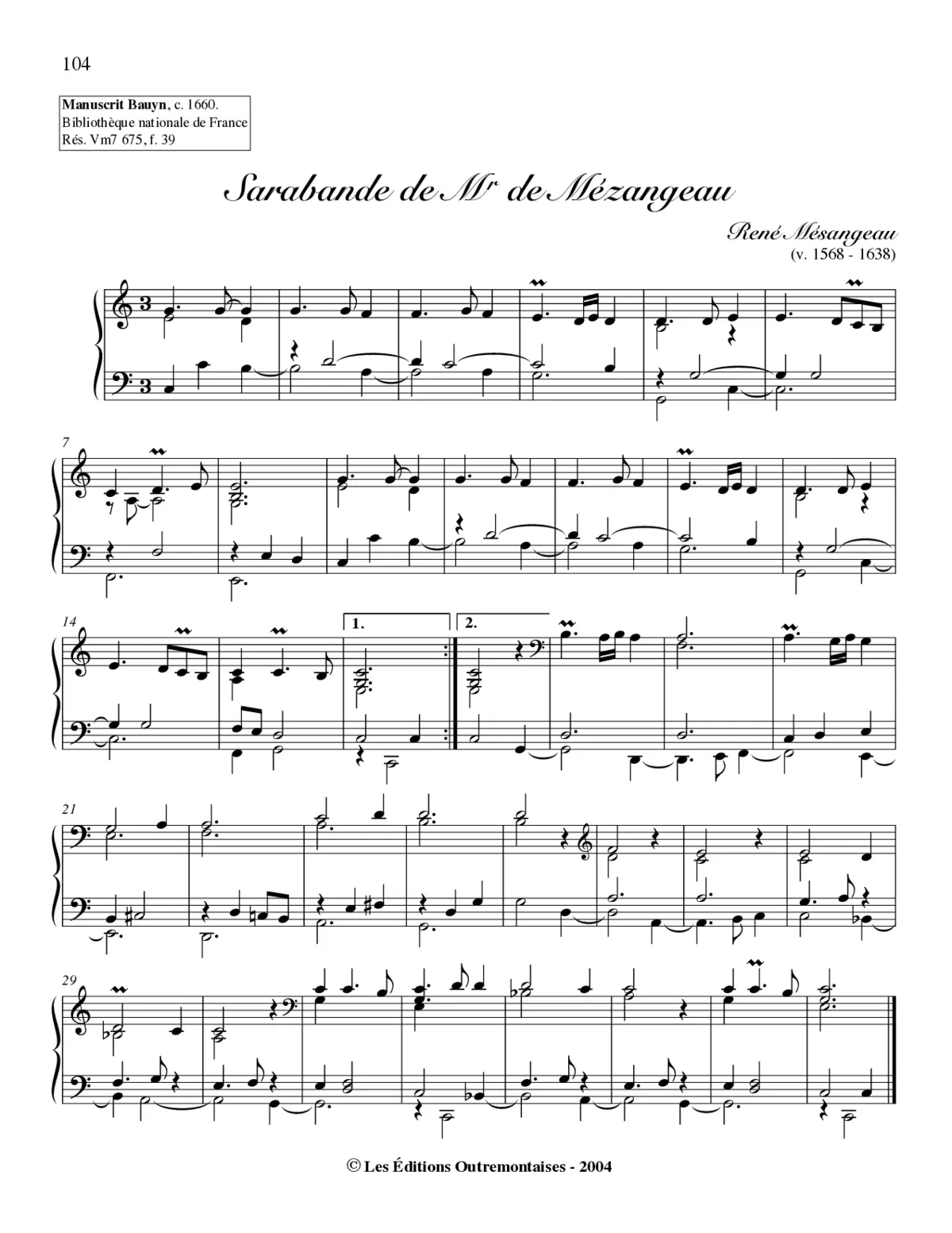 2 Harpsichord pieces from Manuscrit Bauyn - Page 1