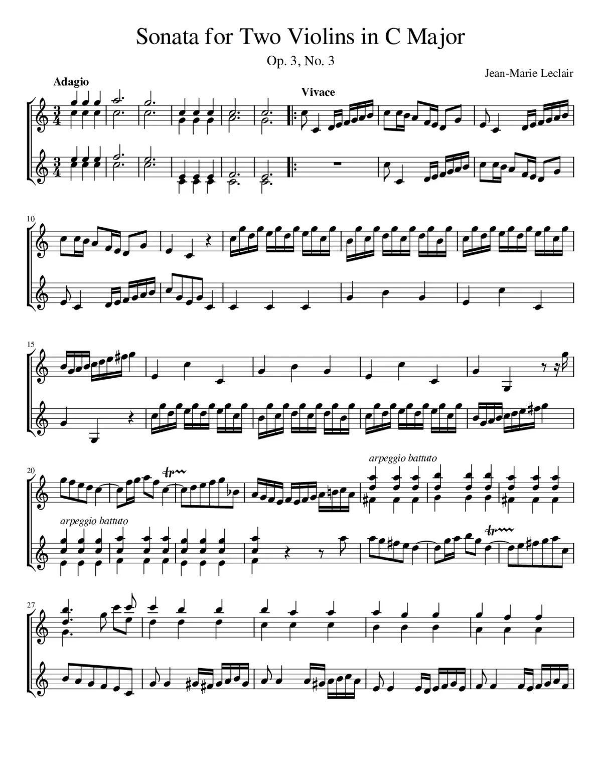 6 Sonatas for 2 Violins Op.3 - Page 1