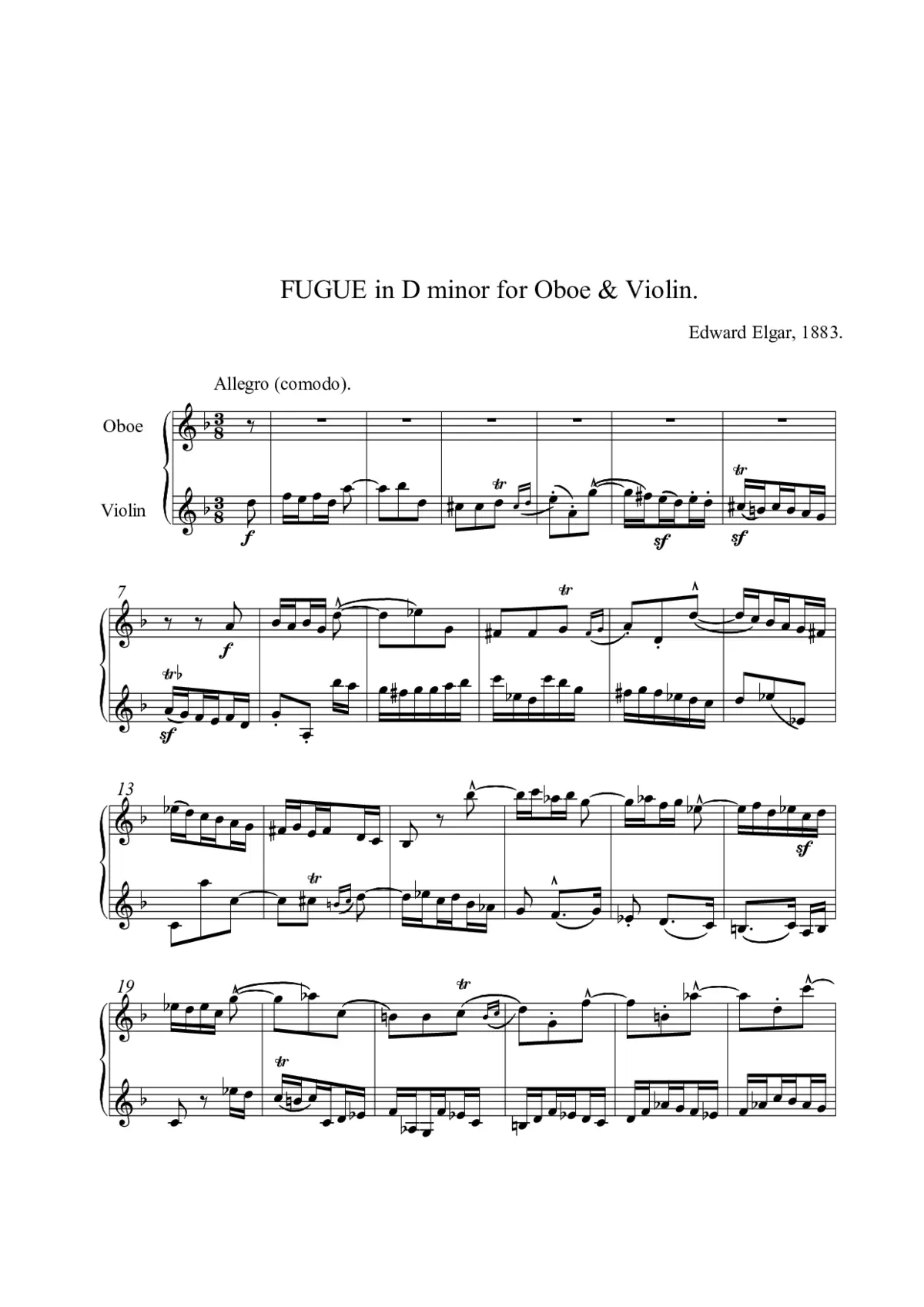 Fugue in D minor for oboe and violin - Page 1
