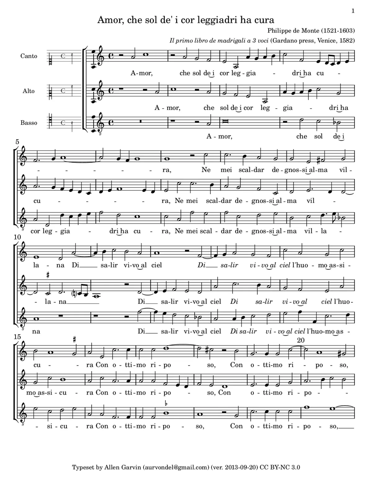 Amor, che sol de' i cor leggiadri ha cura - Page 1