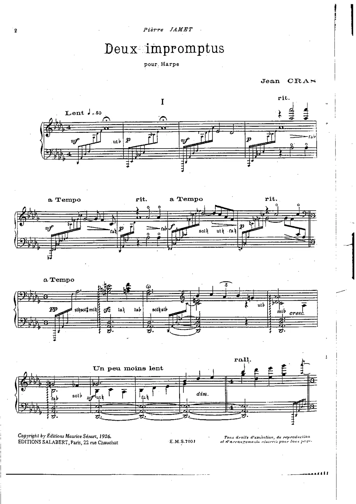 Deux impromptus pour harpe ou piano - Page 1