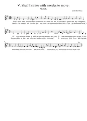 V. Shall I strive with wordes to move