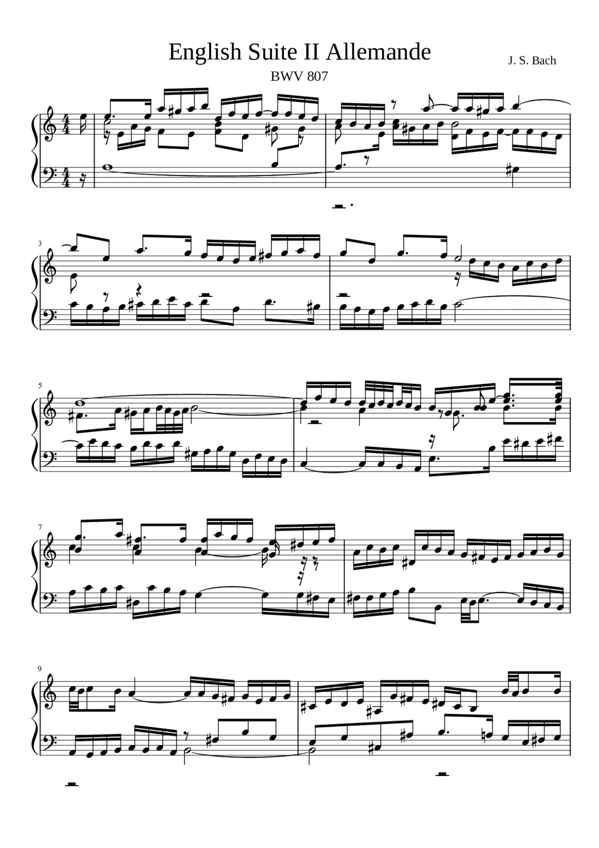 English Suite No.2 in A minor BWV 807 - Page 1