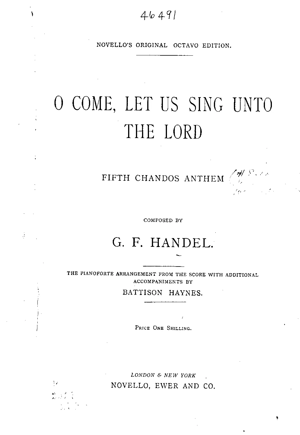 O Come, Let Us Sing unto the Lord (Chandos Anthem No.8) - Page 1