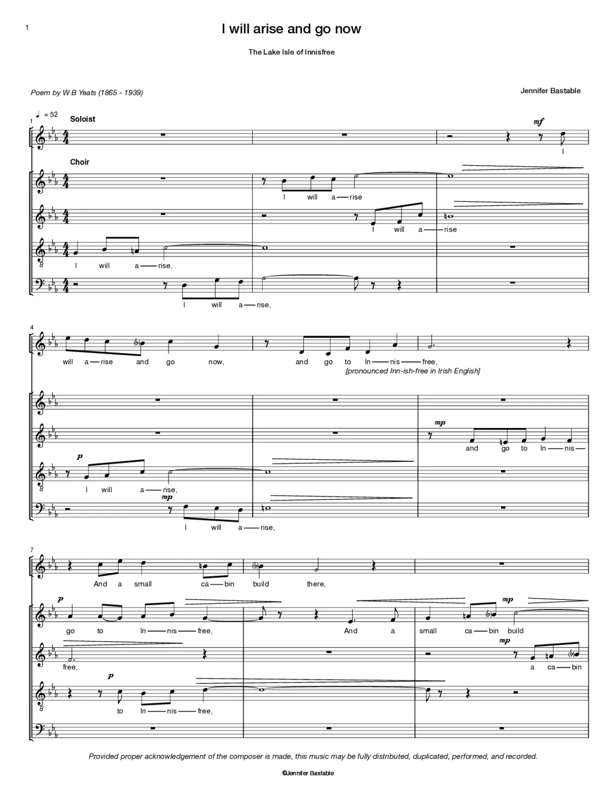 I will arise and go now - Page 1