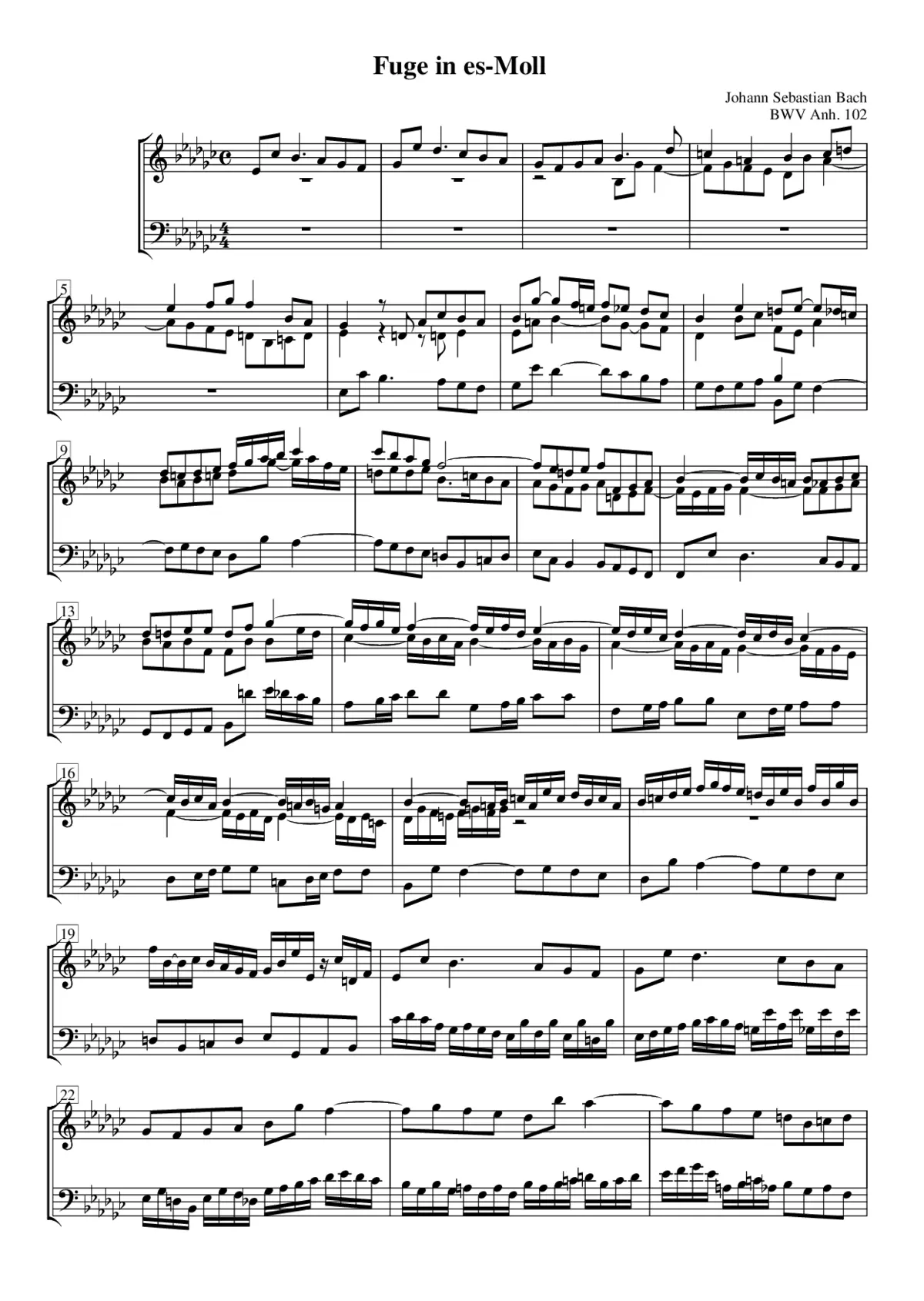Fugue in E flat minor, BWV Anh.102 - Page 1