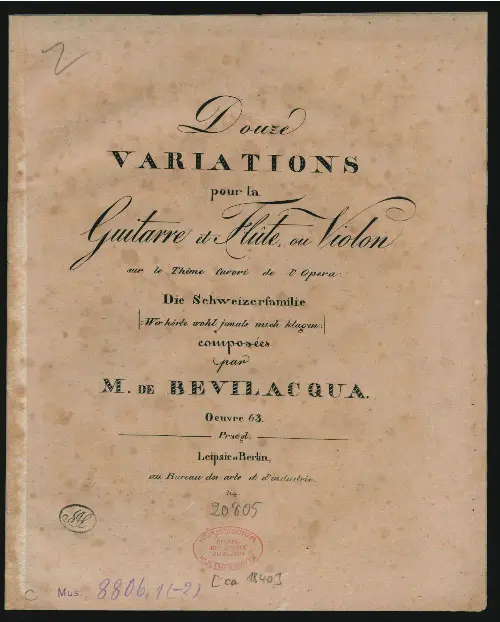 12 Variations pour la Guitarre et Flûte,ou Violon sur le Thême favori de l'Opera " Die Schweizerfamilie" - Page 1