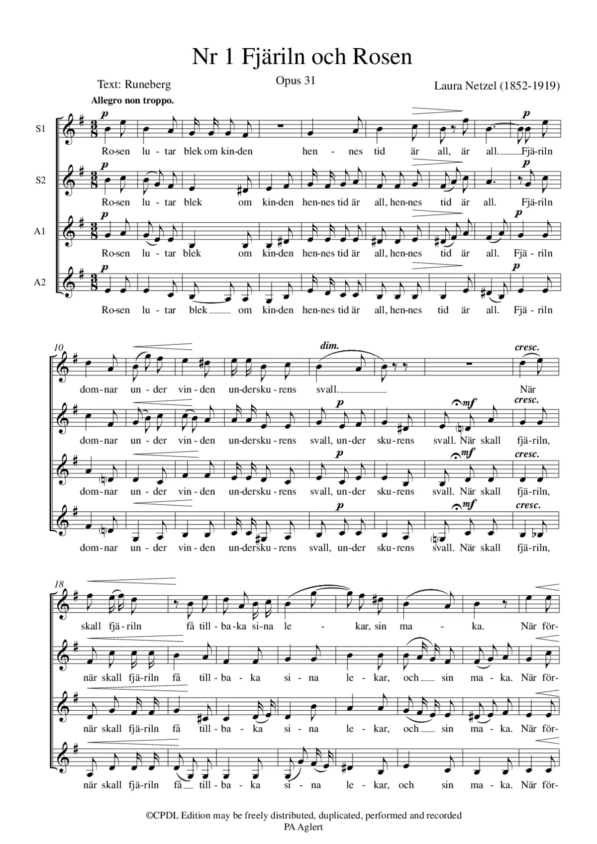 Fjäriln och Rosen, Op. 31 1 - Page 1