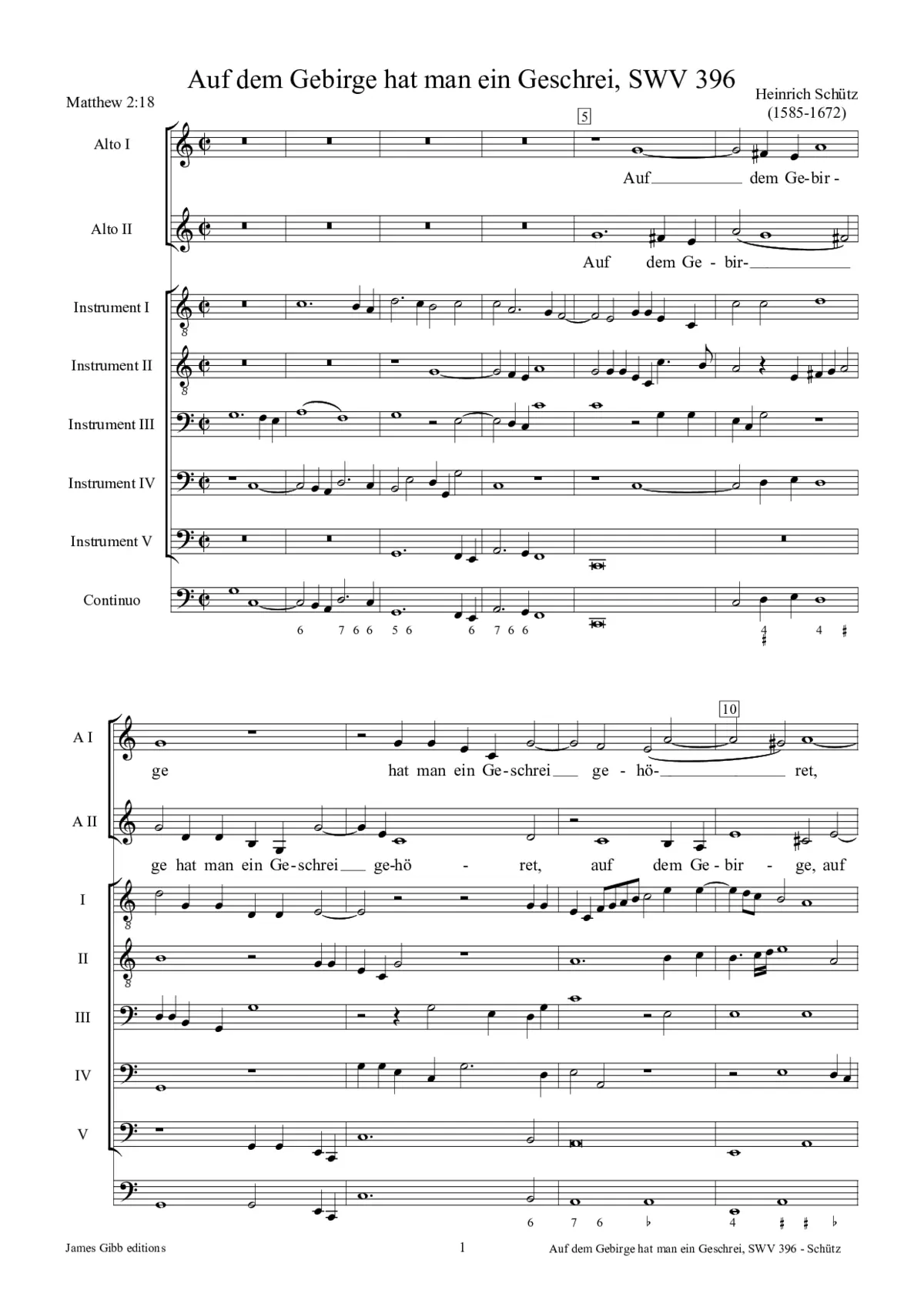 Auf dem Gebirge hat man ein Geschrei gehöret, SWV 396 - Page 1