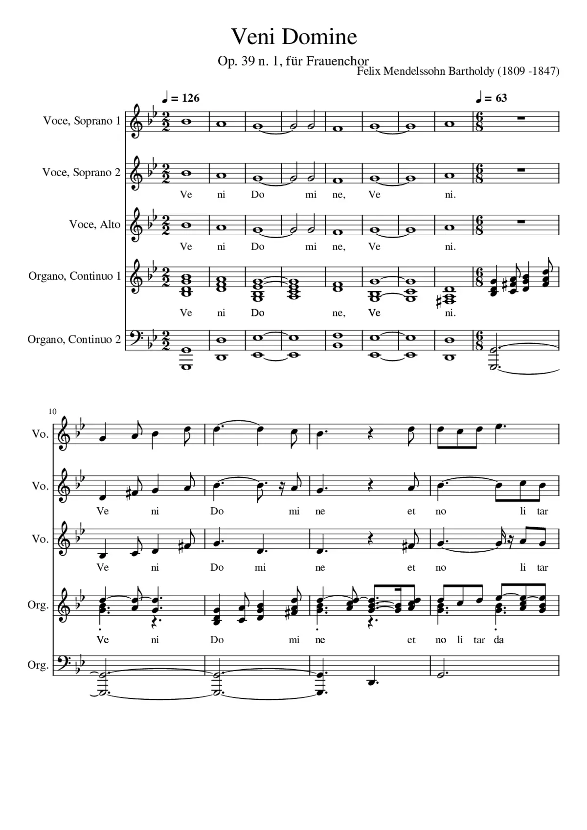 Felix Mendelssohn Bartholdy Op. 39 No. 1 Veni domine - Page 1