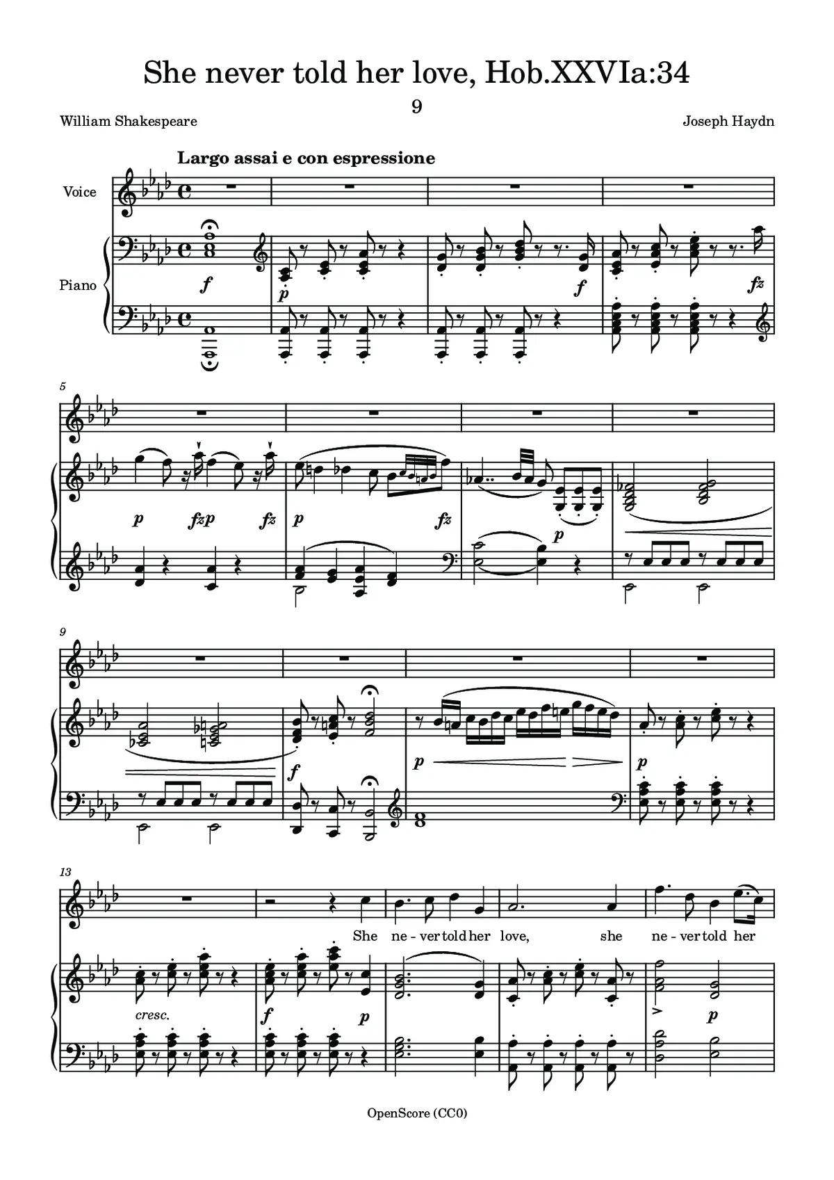 She never told her love, Hob.XXVIa:34 - Page 1