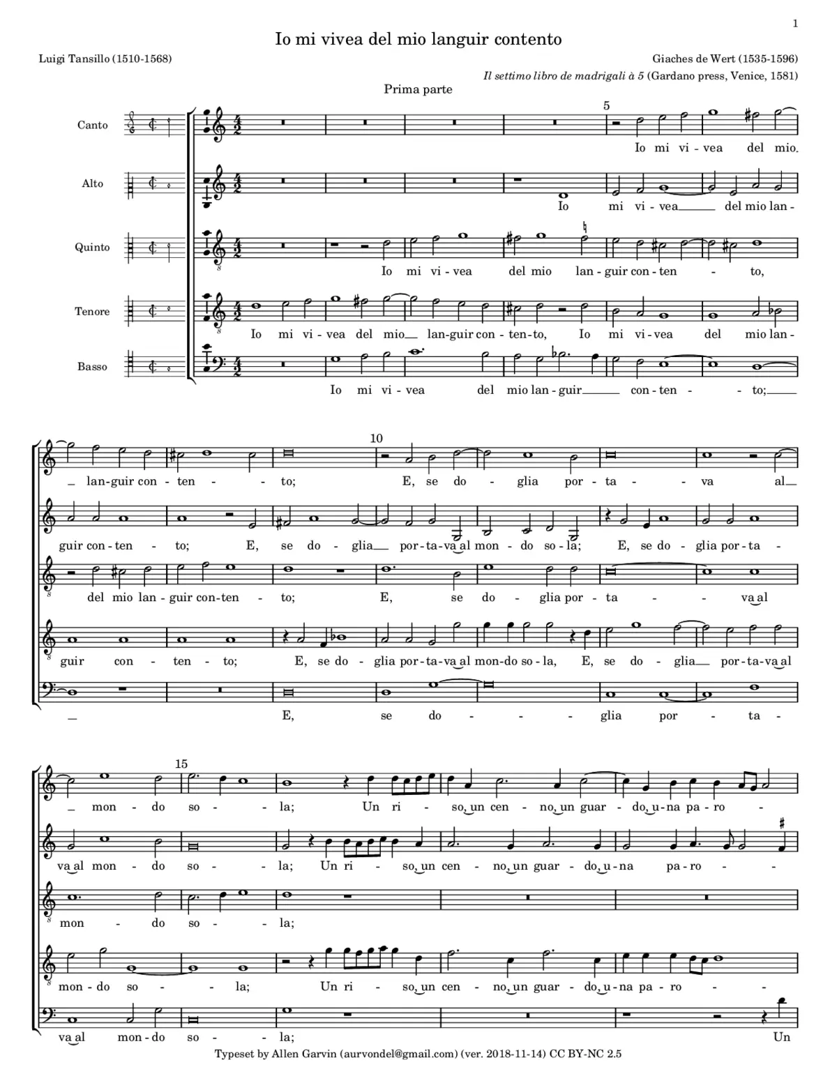 Io mi vivea del mio languir contento - Page 1