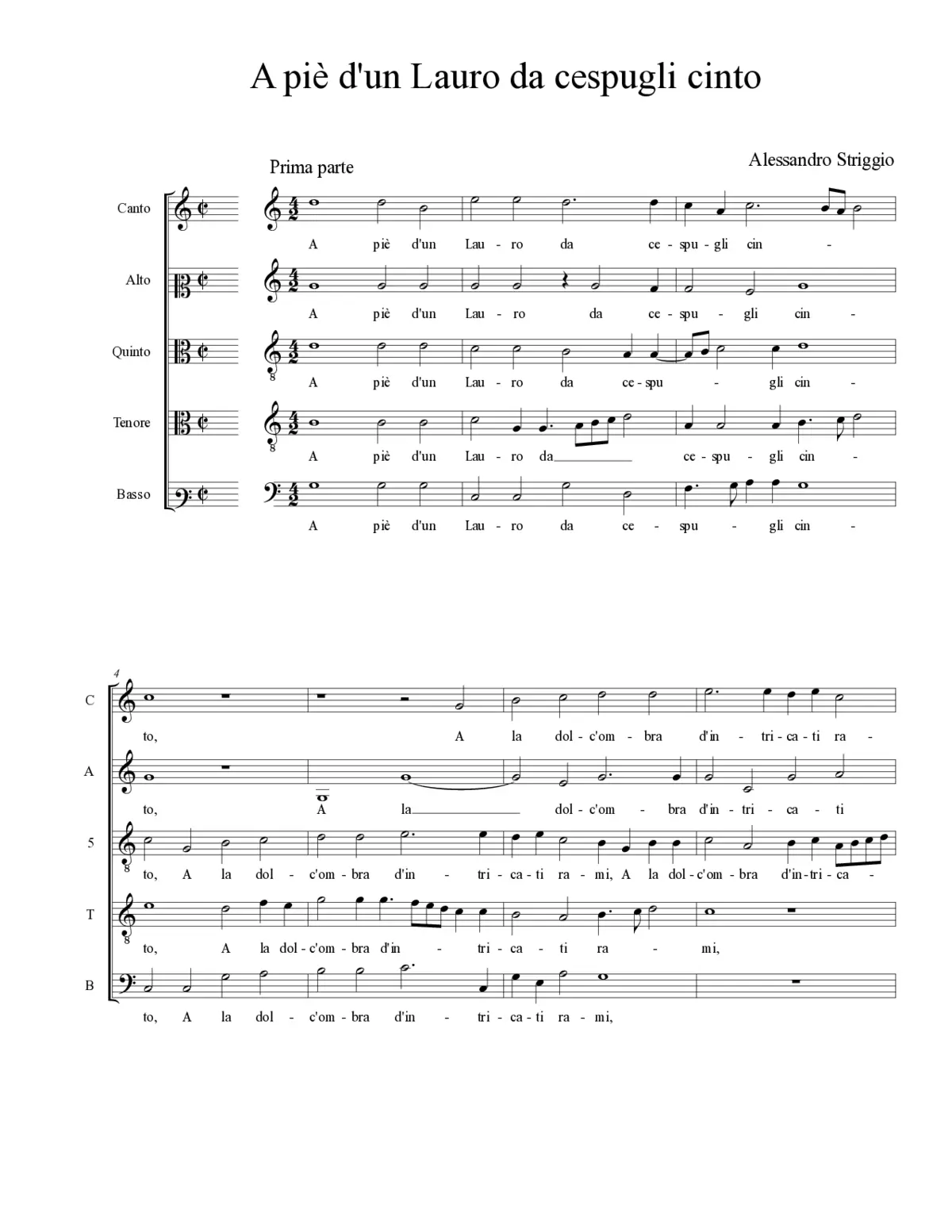 A piè d'un Lauro da cespugli cinto - Page 1