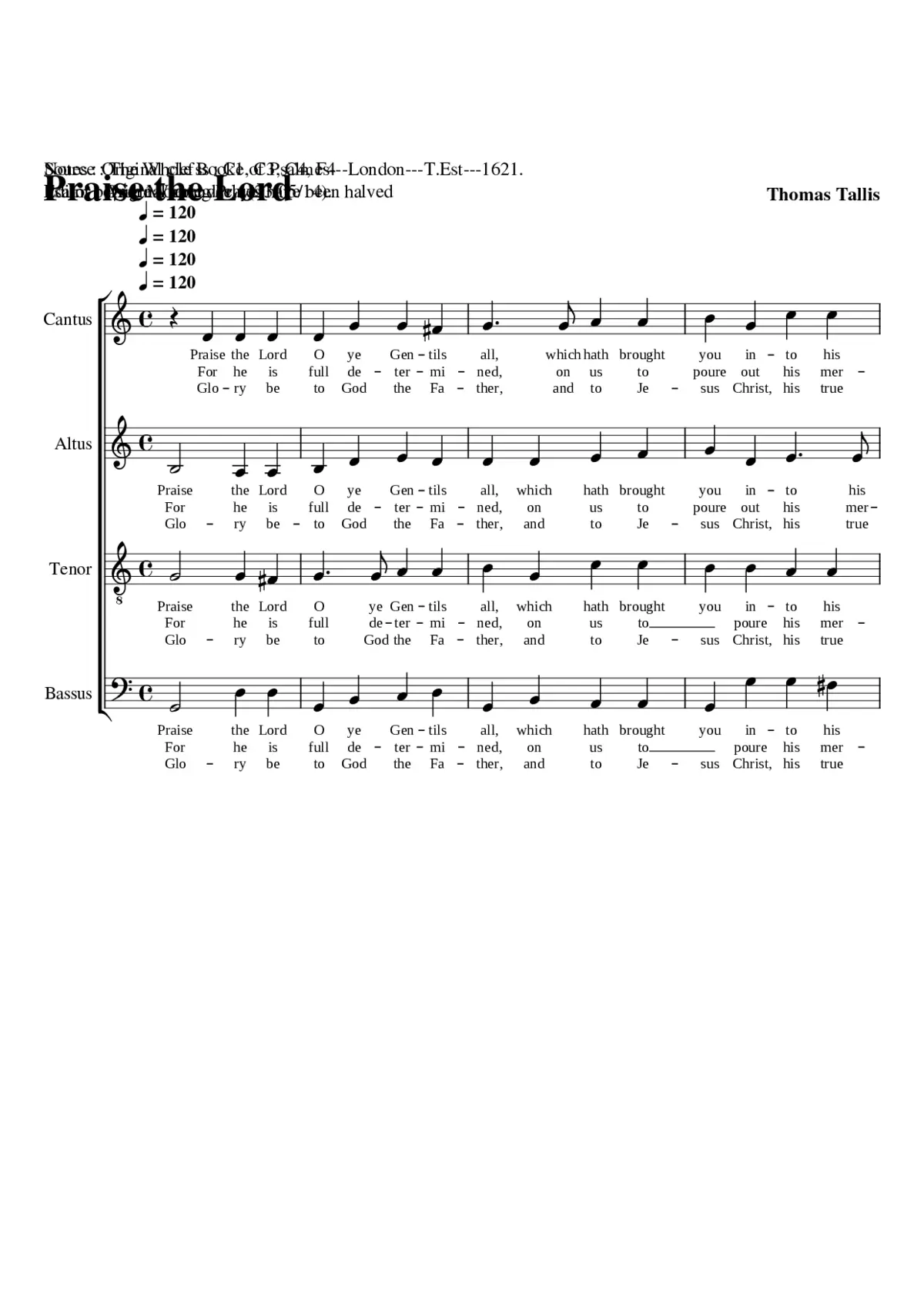Praise the Lord O ye Gentils all (A Psalme before Morning Prayer) - Page 1