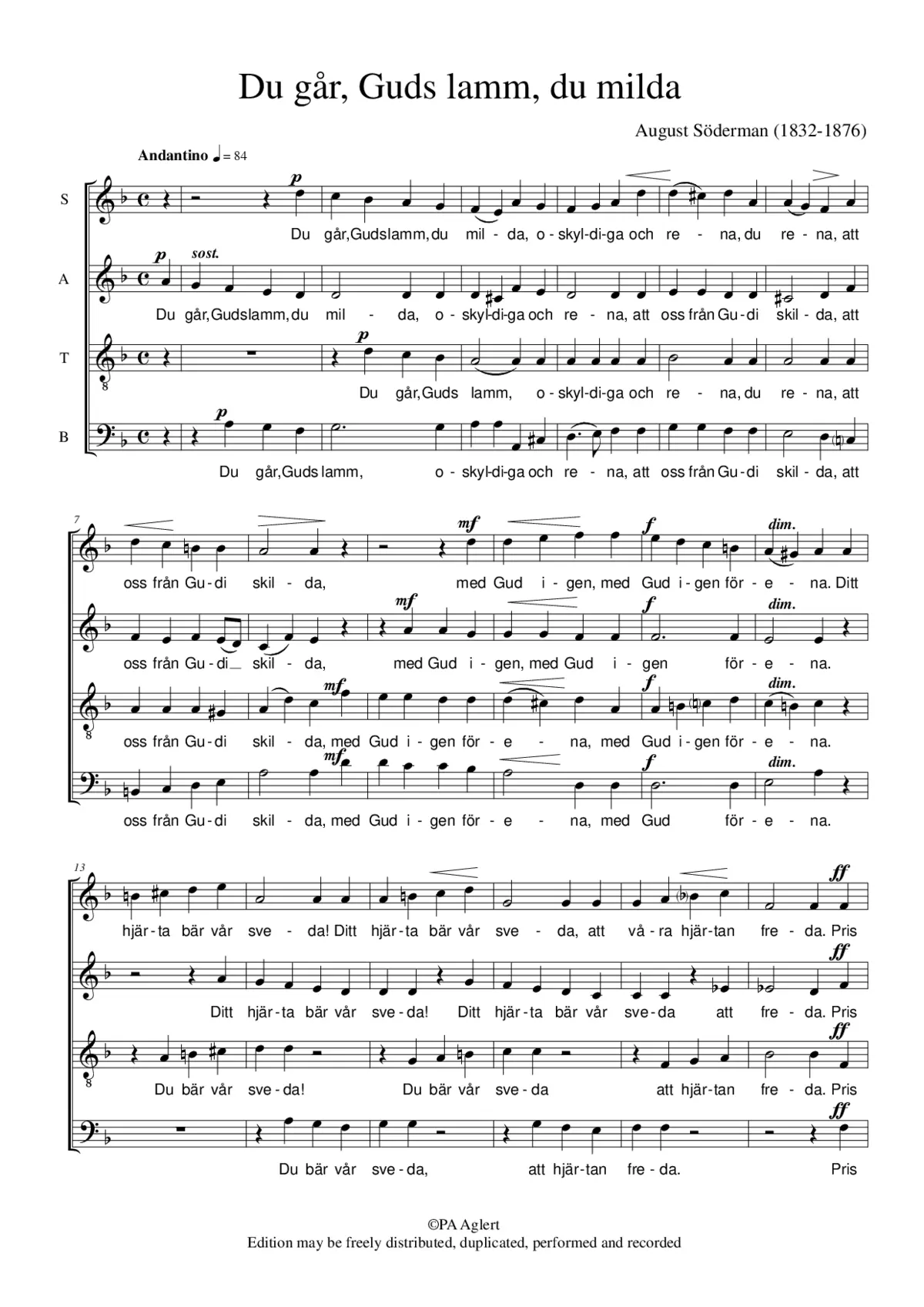 Du går, Guds lamm, du milda - Page 1