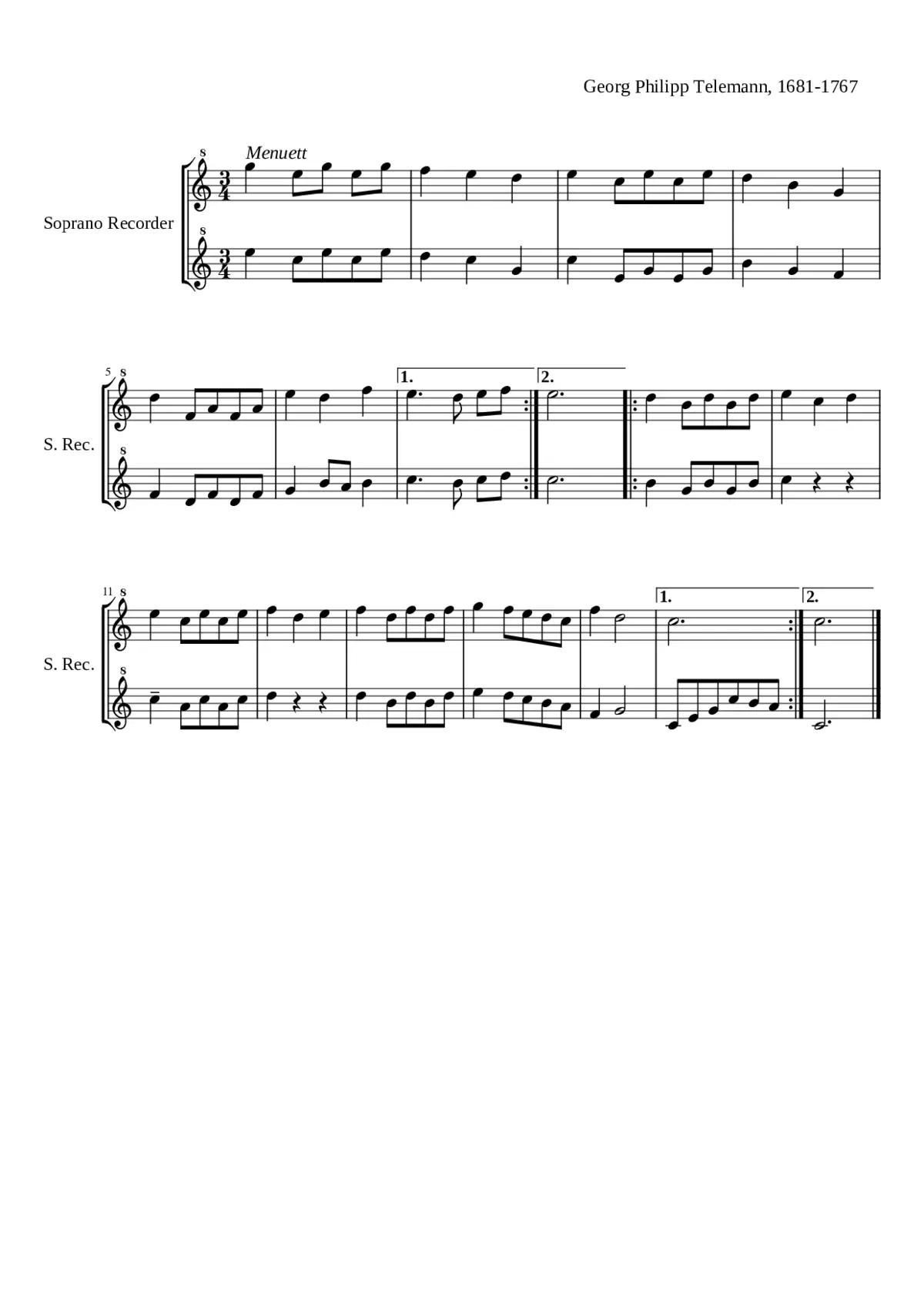 Georg Philipp Telemann: Menuet - Page 1