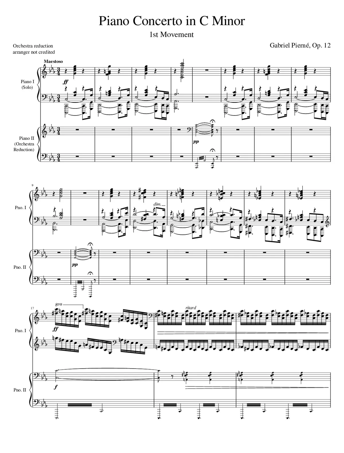 Pierné Piano Concerto in C Minor 1st Mvmt (Arr. for 2 pianos) - Page 1