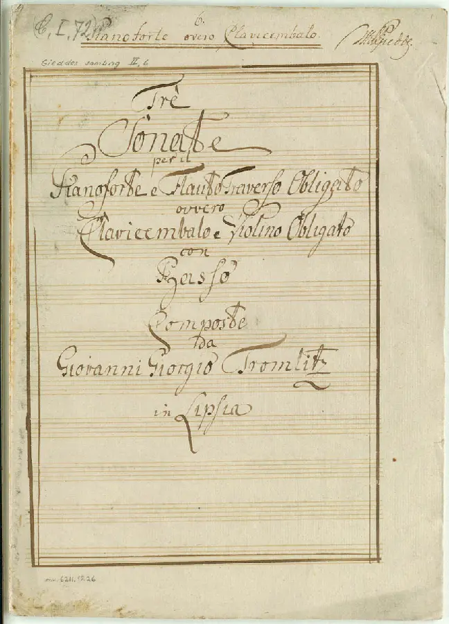 3 Sonate per il Pianoforte e Flauto Traverso Obligato ovvero Clavicembalo e Violino Obligato con Basso - Page 1