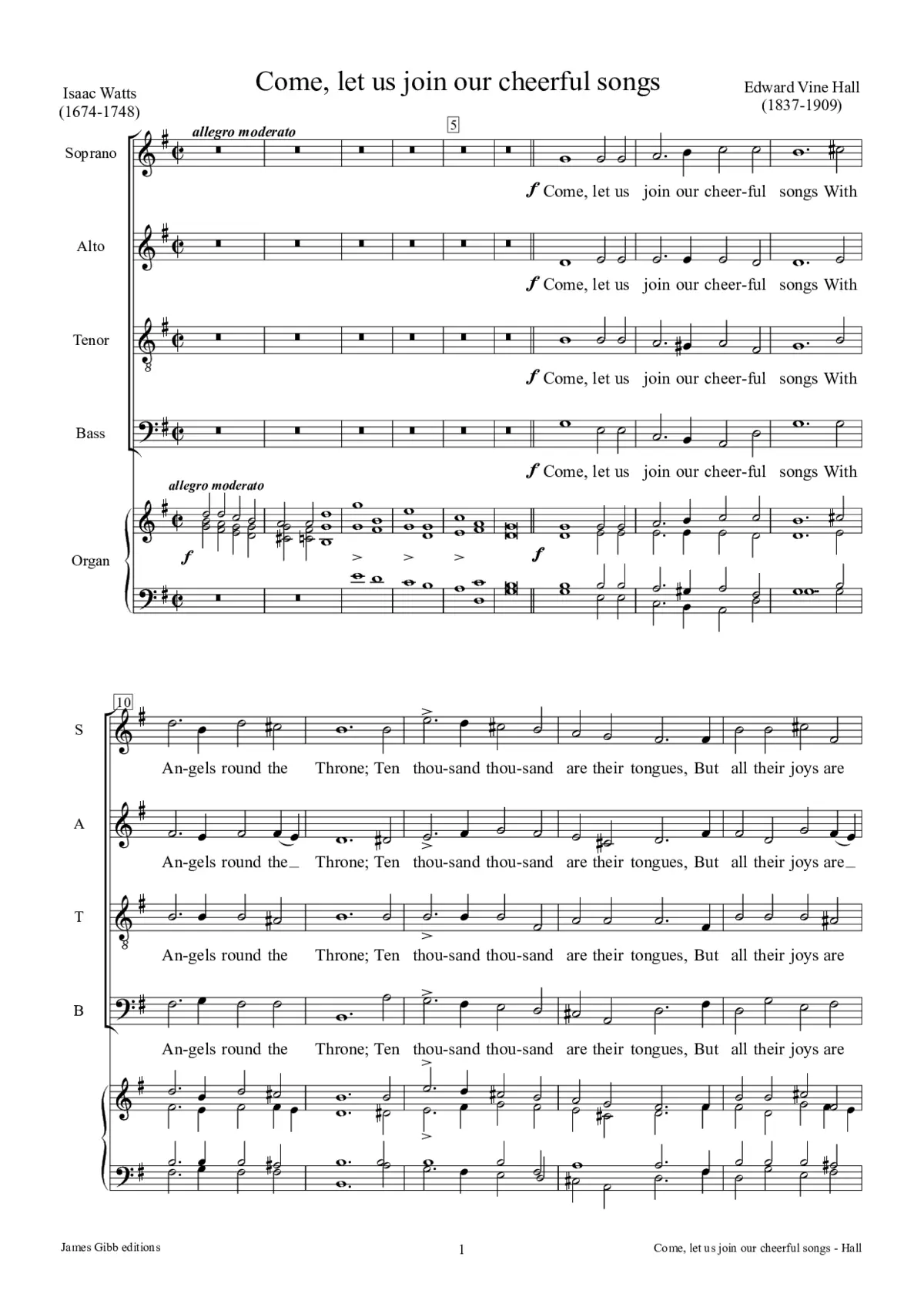 Come, let us join our cheerful songs - Page 1