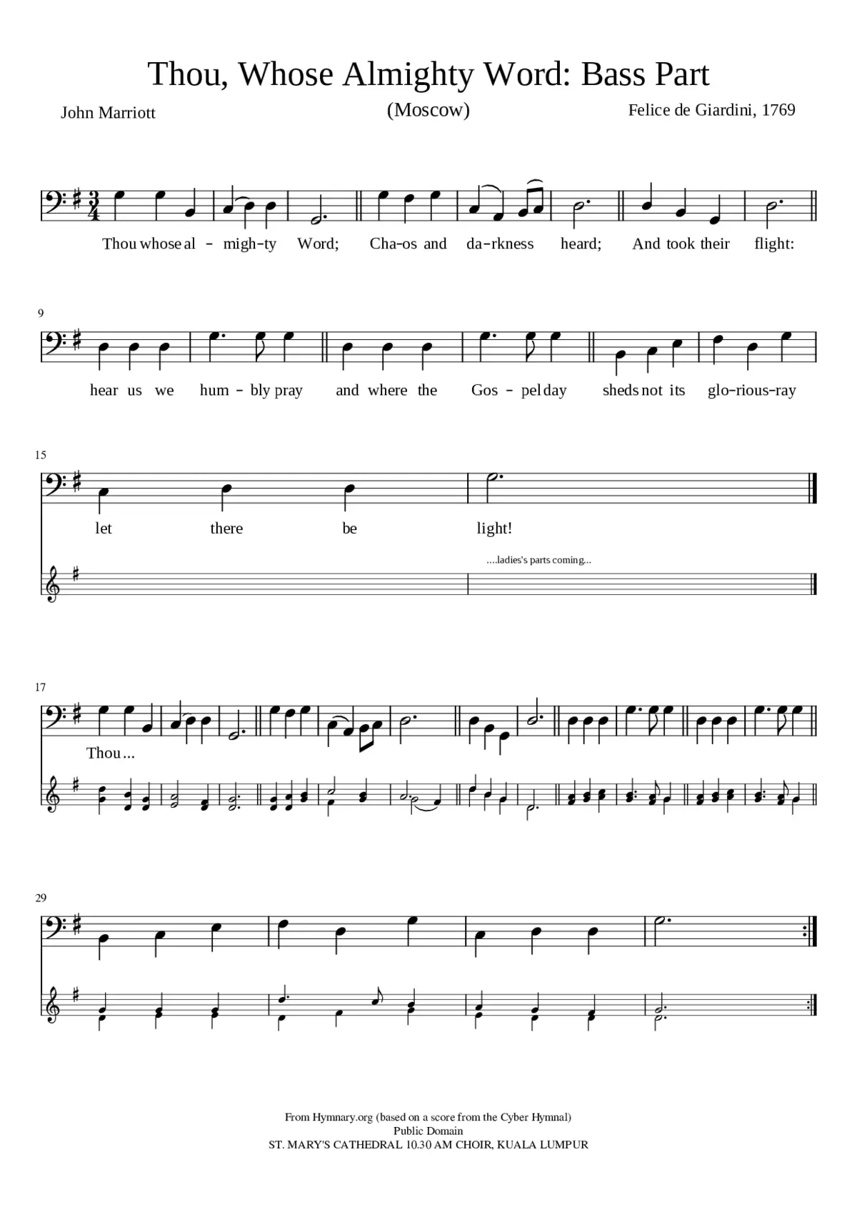 Thou Whose Almighty Word (Moscow): Bass Part - Page 1