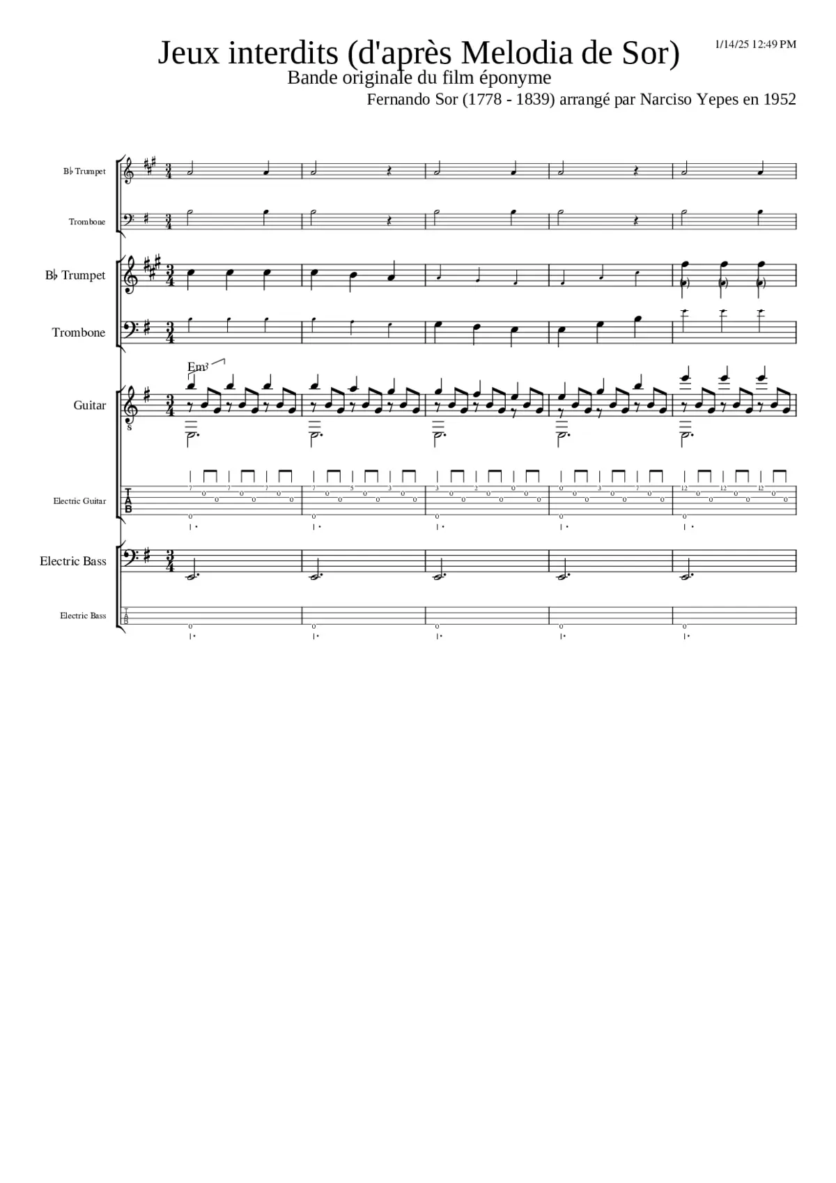 Jeux interdits Spanische Romanze (Guitar Trumpet Trombone Bass) - Page 1