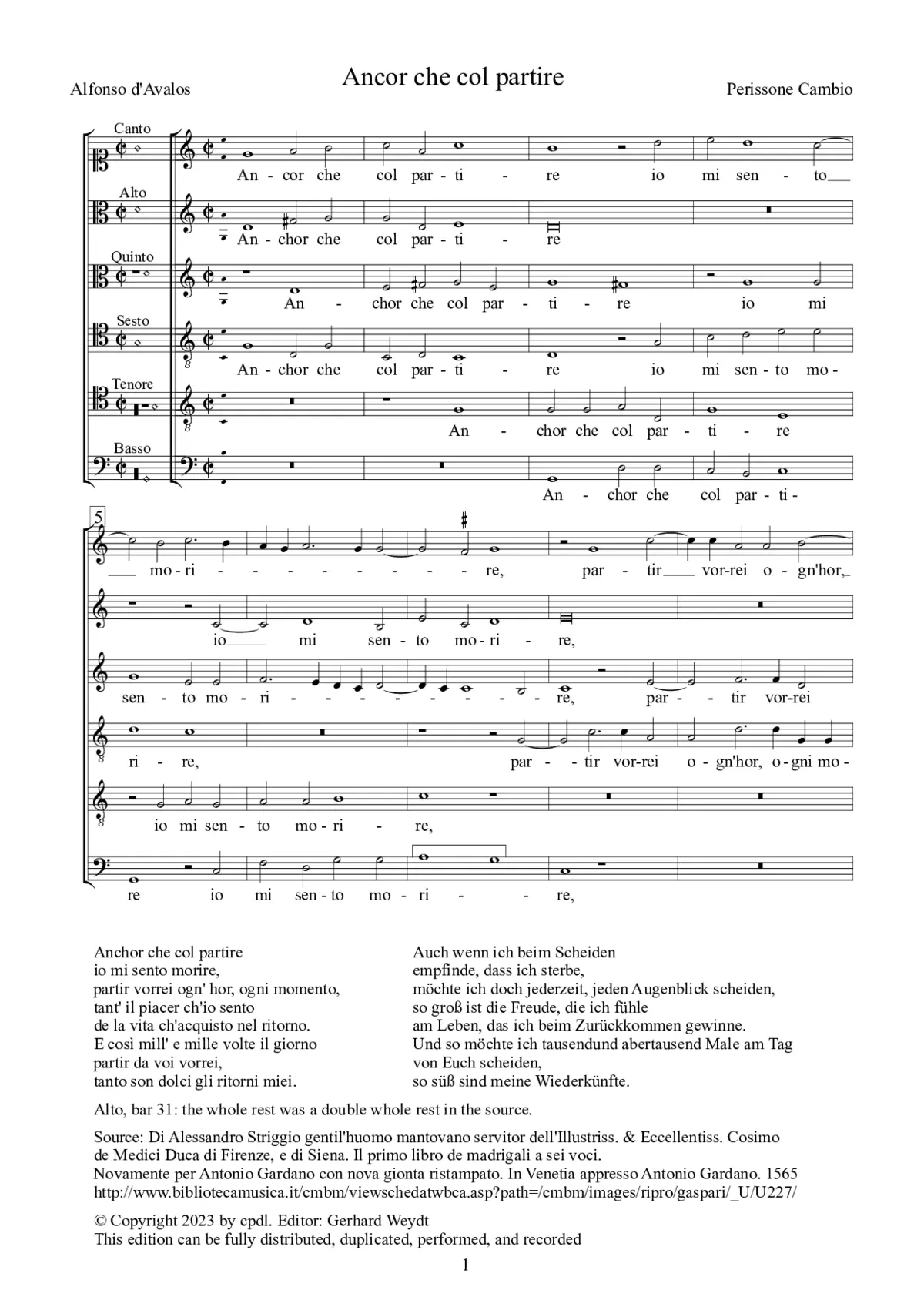 Ancor che col partire - Page 1