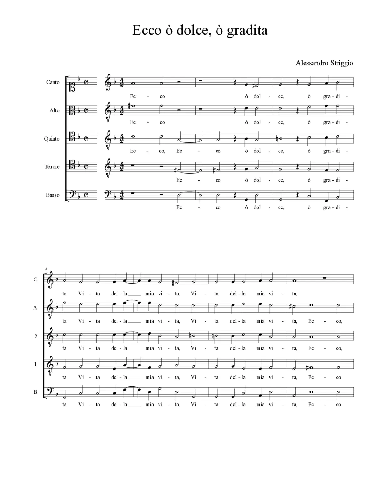 Ecco ò dolce, ò gradita - Page 1
