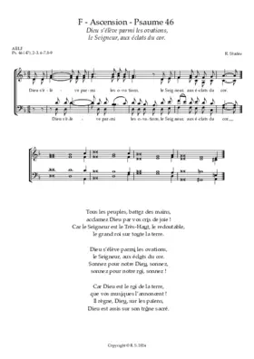 F - Ascension : Psaume 46 - Dieu s'élève parmi les ovations, le Seigneur, aux éclats du cor.