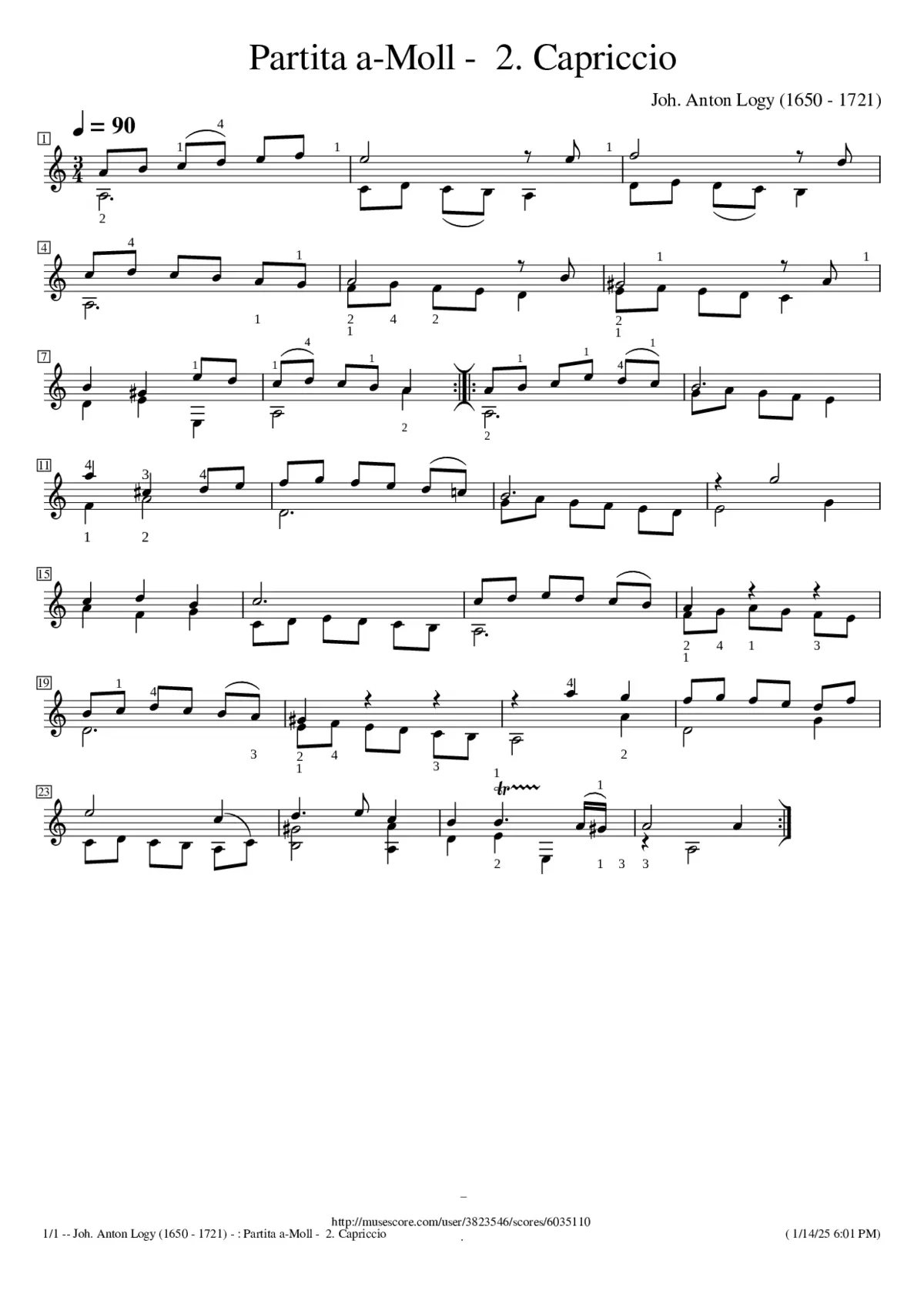Johann Anton Logy - Partita a-Moll - Page 1
