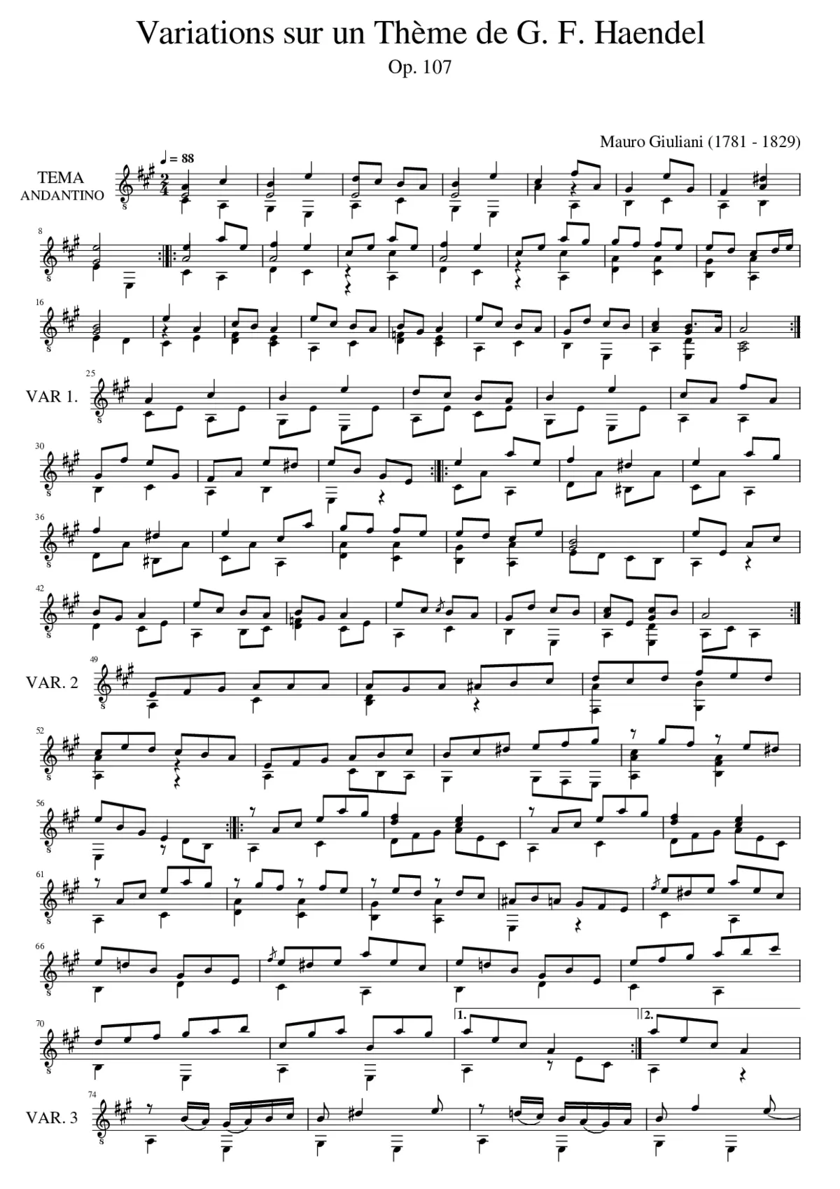 Variations sur un thème de G. F. Handel, Op. 107 - Page 1
