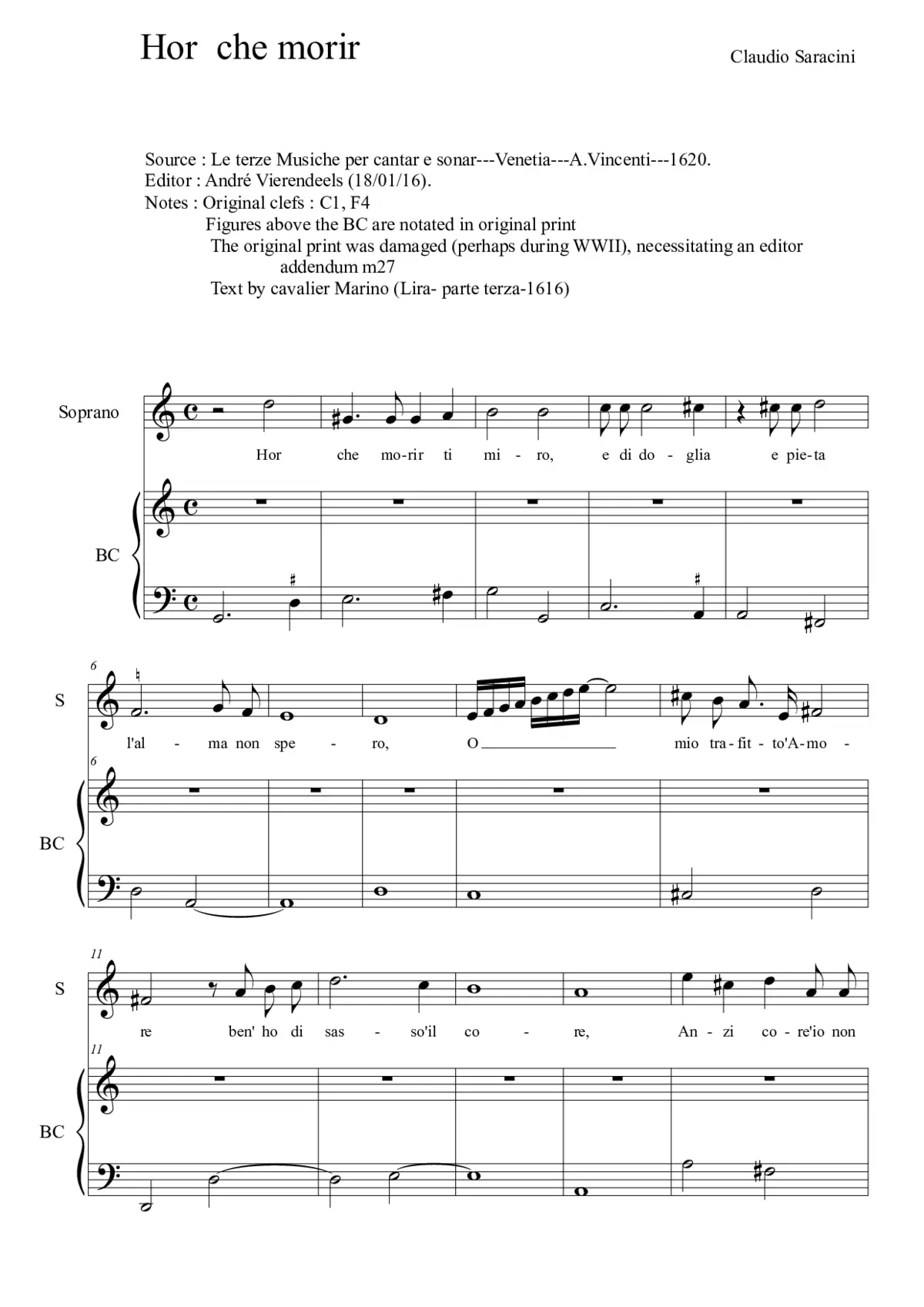 Hor che morir ti miro - Page 1