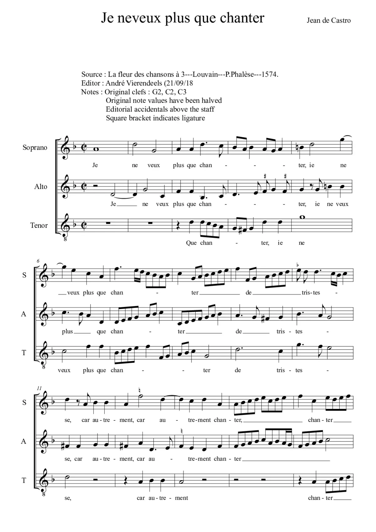 Je ne veux plus que chanter - Page 1