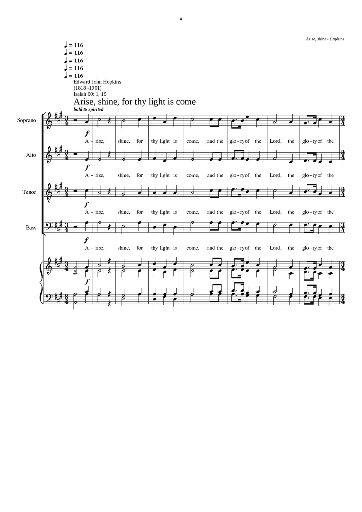 Arise shine for thy light is come - Page 1