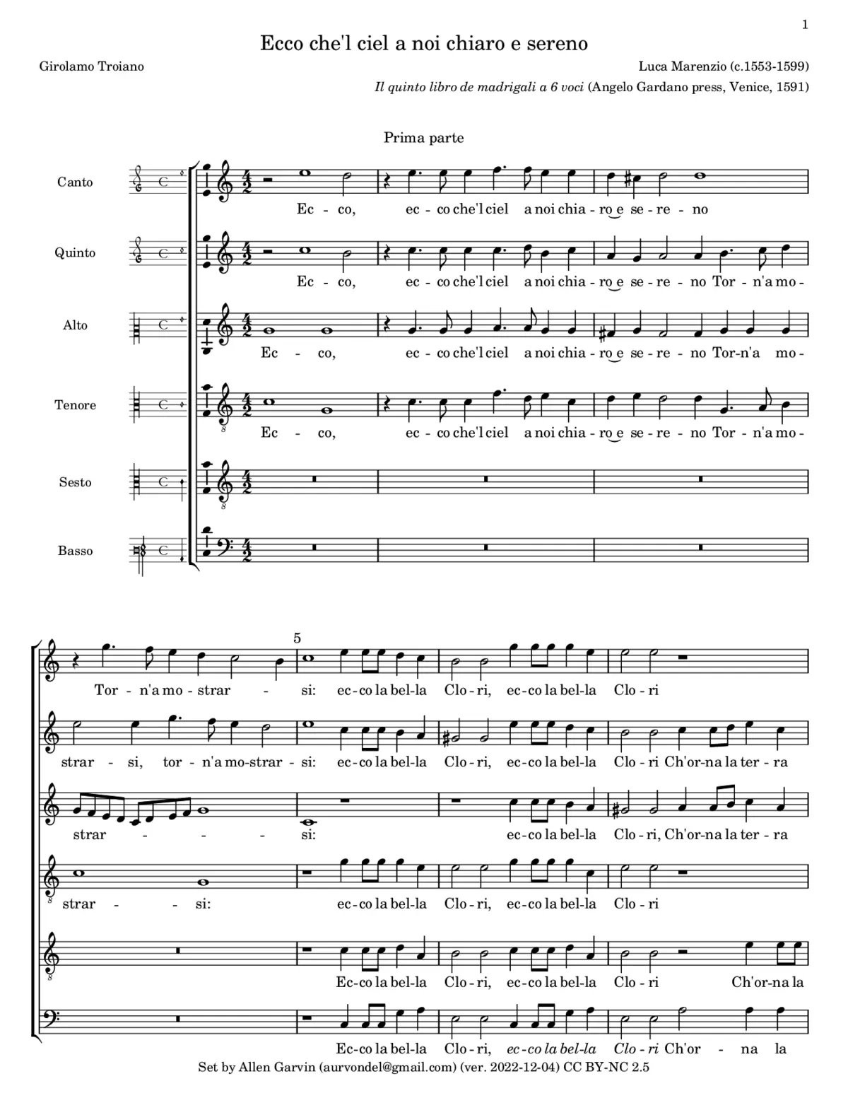 Ecco che'l ciel à noi - Page 1