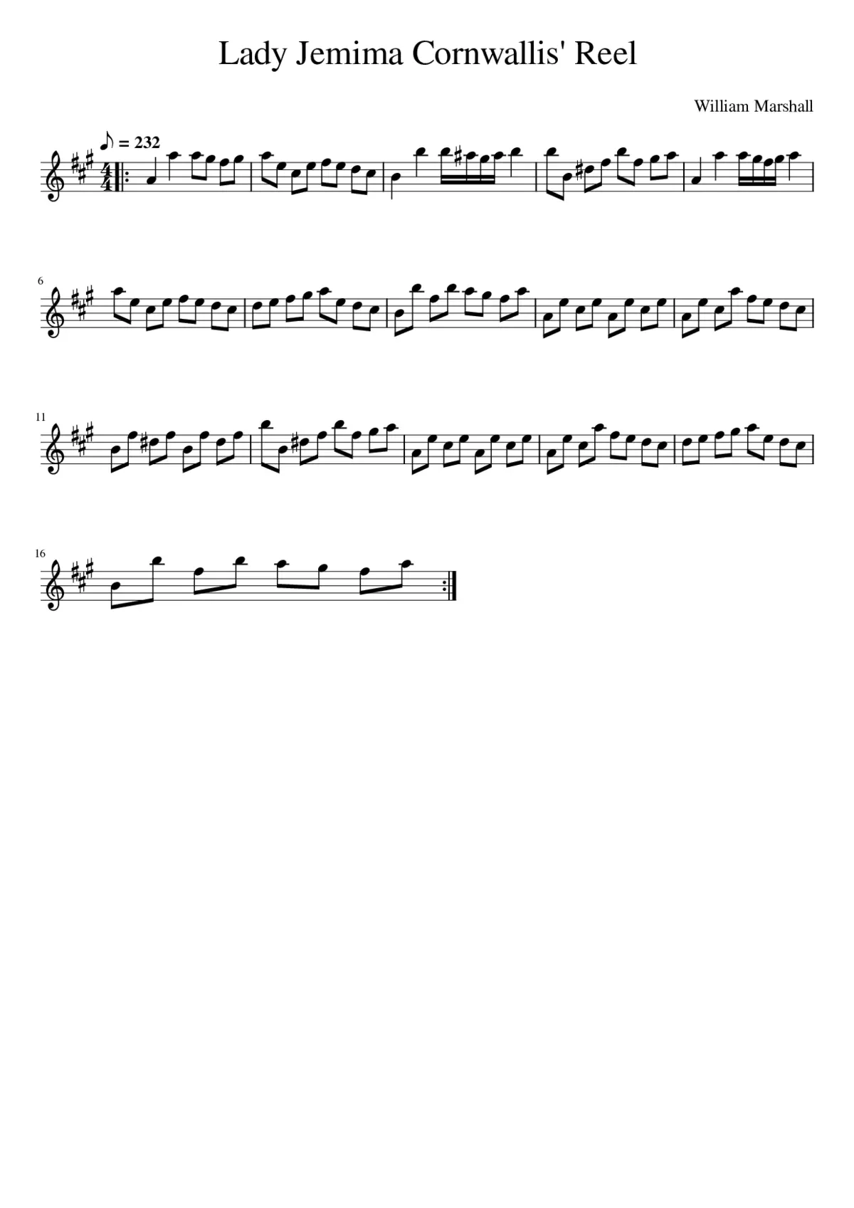 Lady Jemima Cornwallis' Reel - Page 1