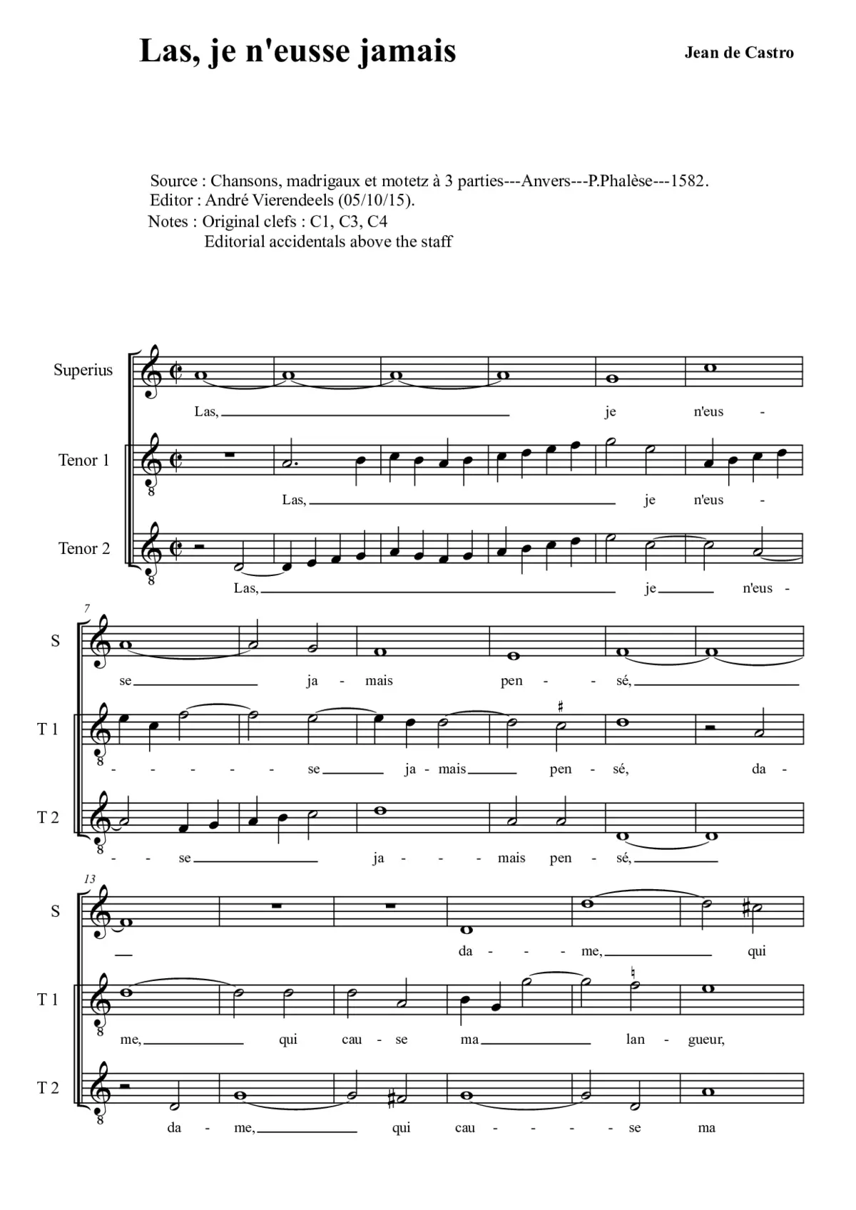 Las, je n'eusse jamais pensé - Page 1