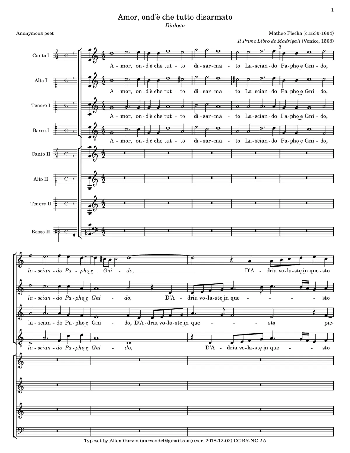 Amor, ond'è che tutto disarmato - Page 1