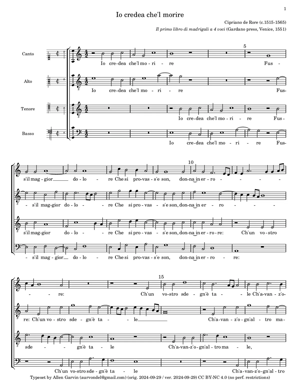 Io credea che'l morire - Page 1