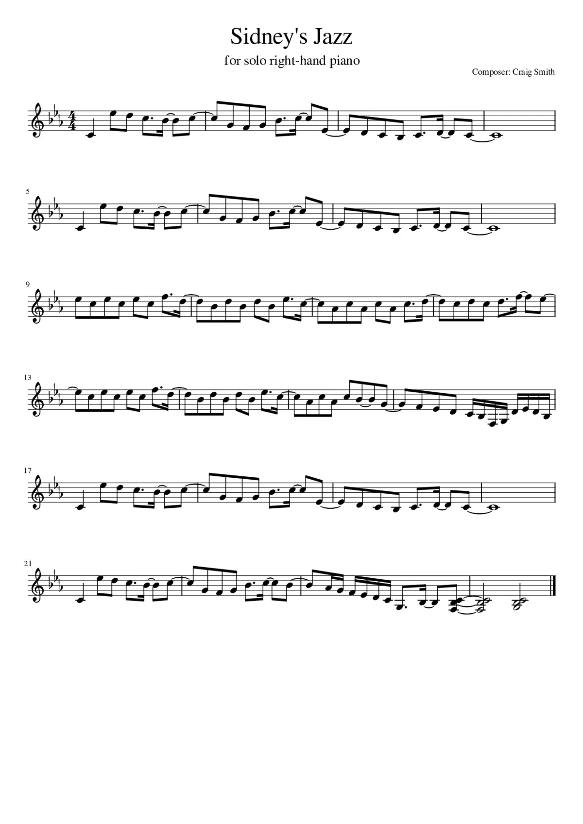 Sidney's Jazz (for solo right-hand piano) - Page 1