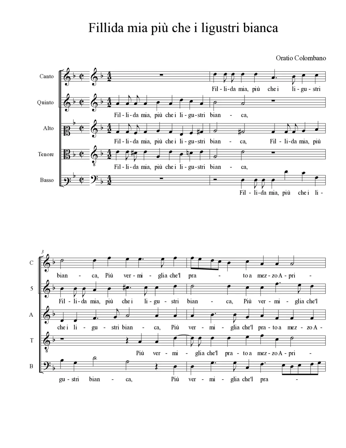 Fillida mia più che i ligustri bianca - Page 1