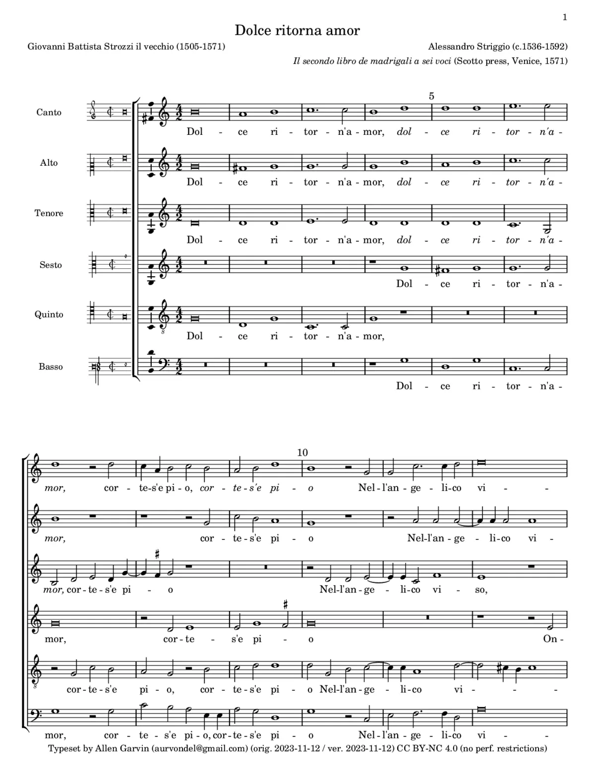 Dolce ritorn'amor, cortese e pio - Page 1
