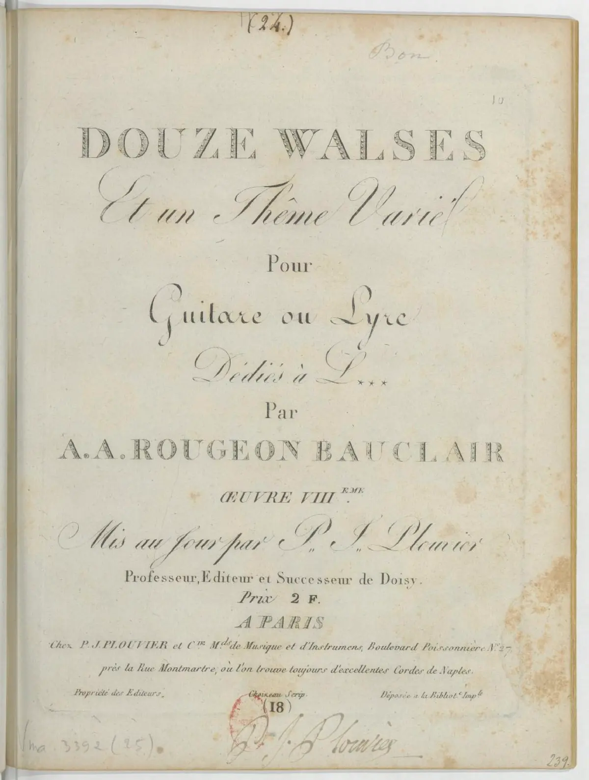 12 Walses et un Thême Varié pour Lyre ou Guitare - Page 1